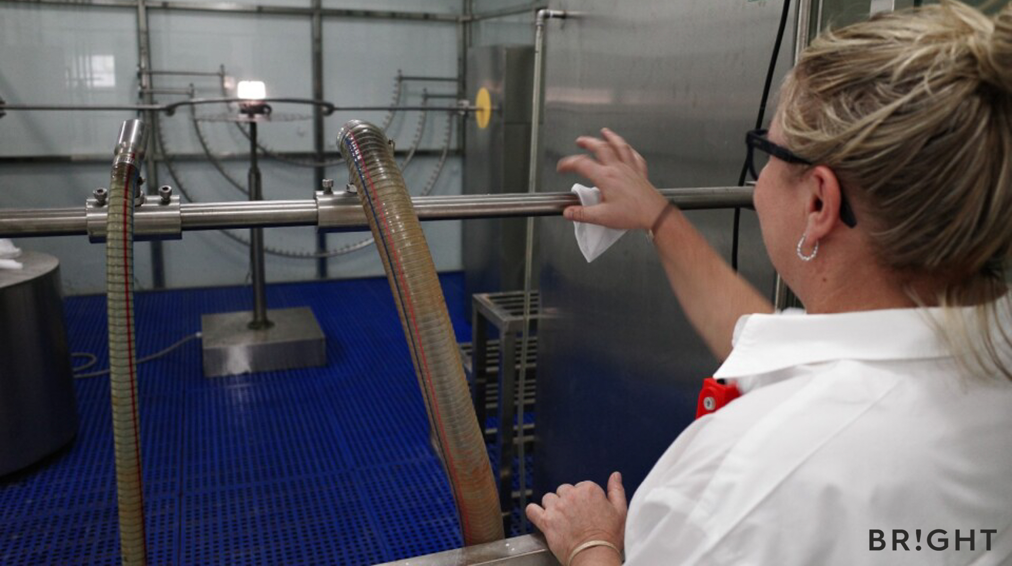 BRIGHT Products Head of Research and Development (R&D) and Manufacturing,Line Iren Andersen observes IP testing of  the Sol solar lamp