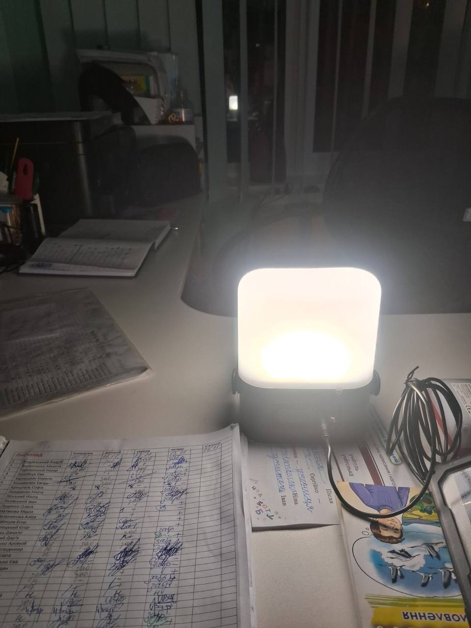 BRIGHT's Sol Mid Capacity solar lamp in use in a class in Kyiv