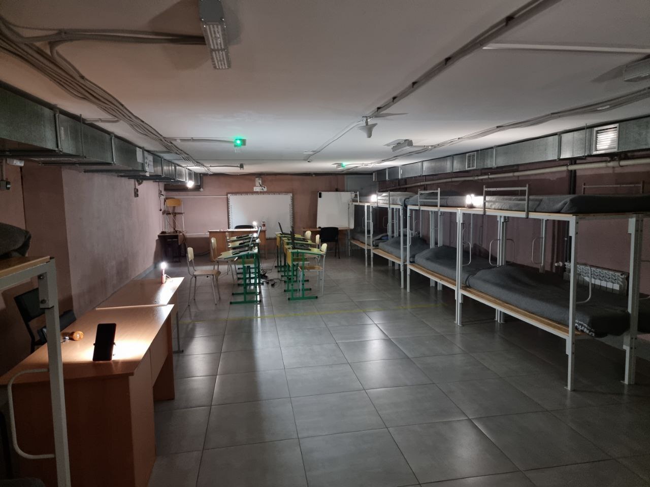 BRIGHT's Move and Sol High Capacity solar lamps in use at a transit centre in Kharkiv.