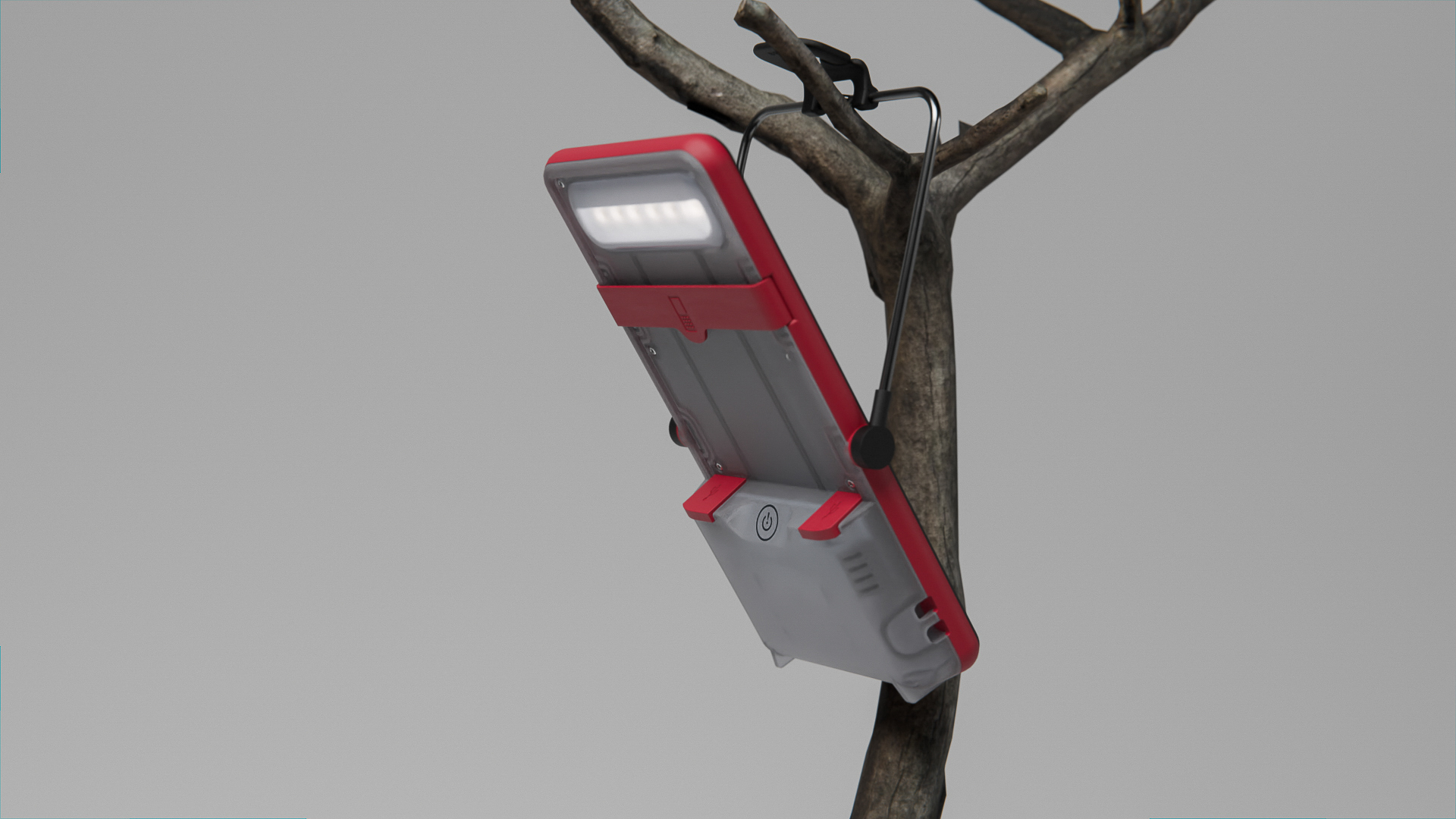 A built-in nook allows it to hang securely from tree branches, ideal for wide-area illumination.