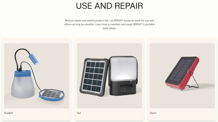 Screenshot of BRIGHT's use and repair page